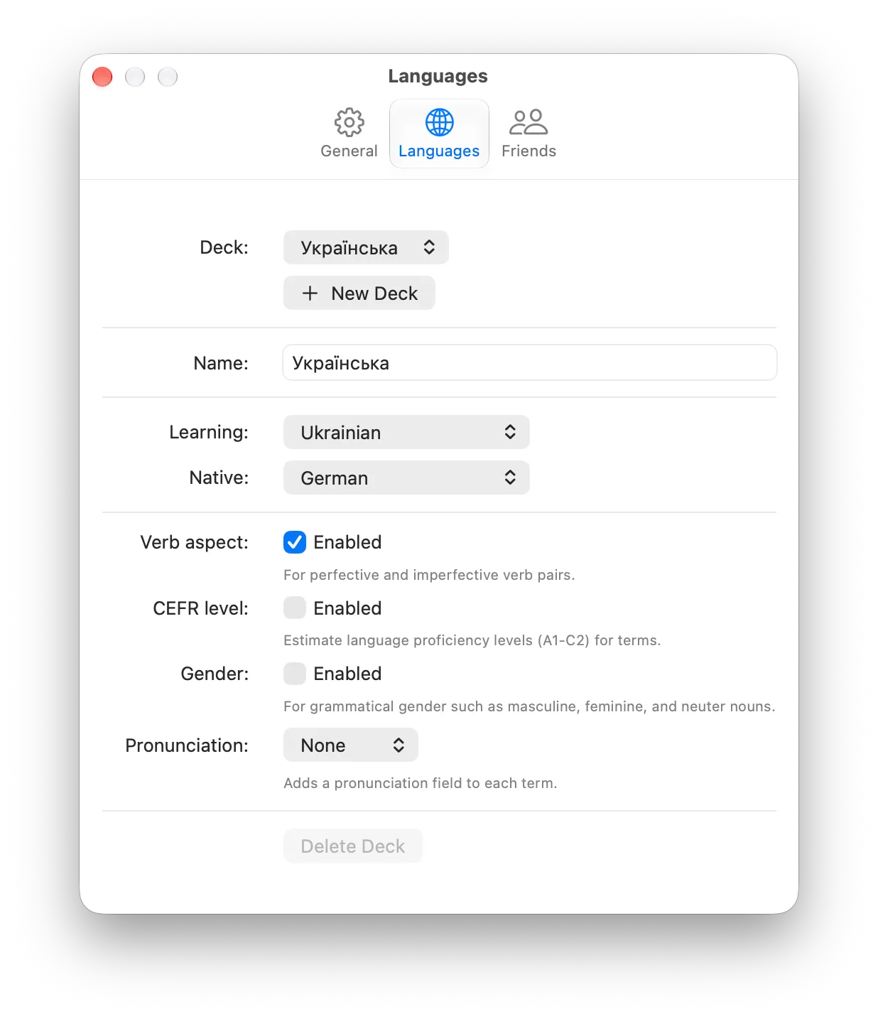 Deck settings in Fluent.