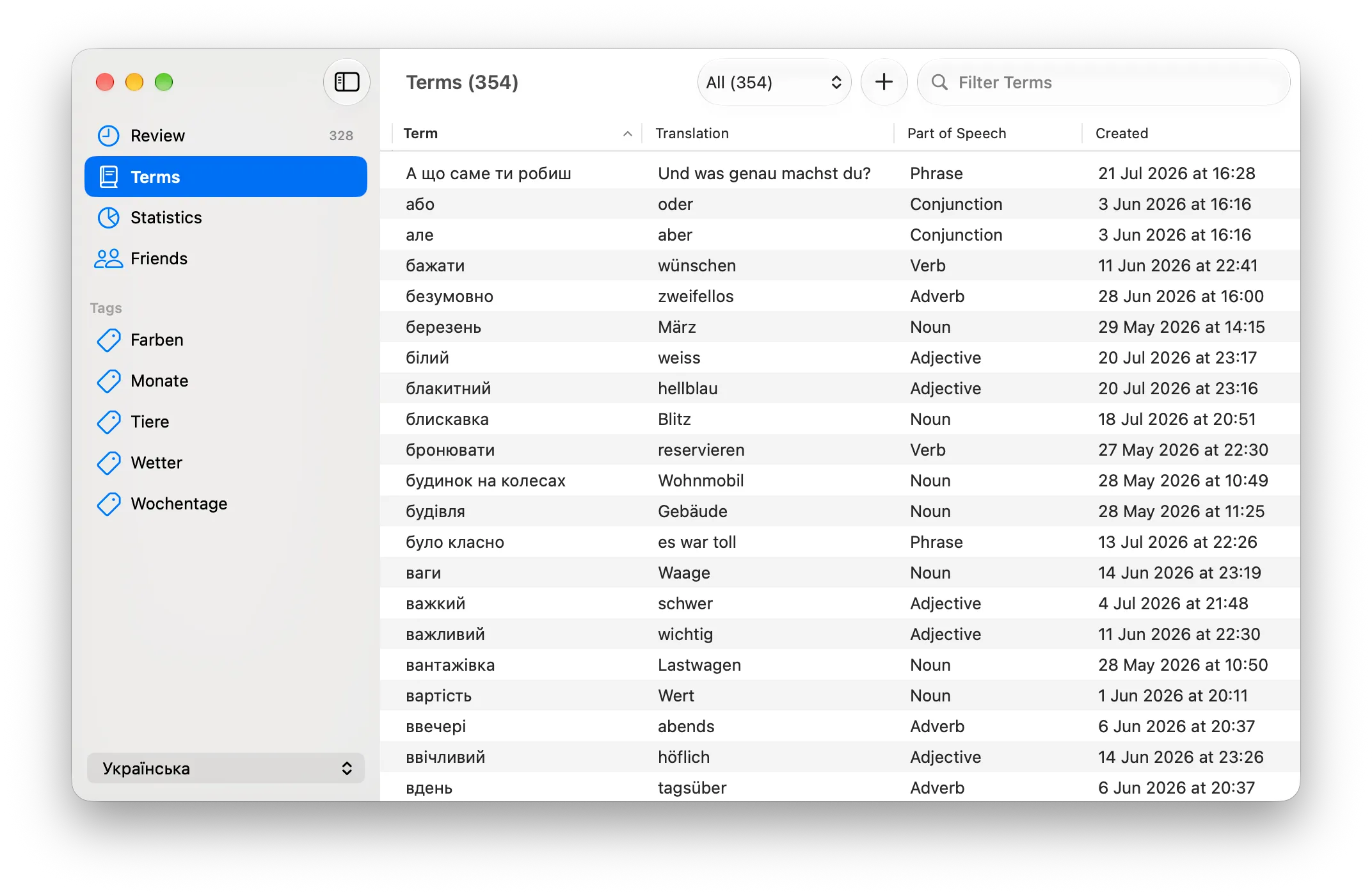 The Terms list.